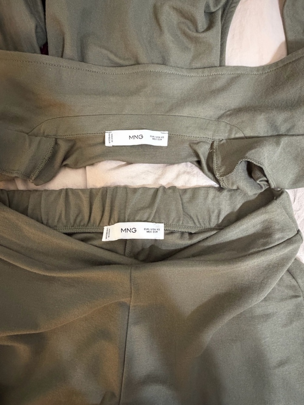 Mango Sleeveless Olive Green Button-Front Top With Wide-Leg Matching Pant (Set) - Picture 3 of 3